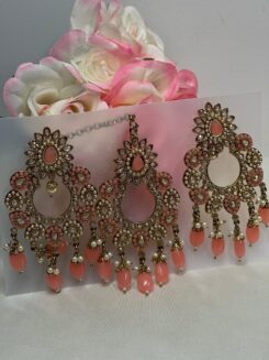 Peach Tikka with Danglers(petal shape)