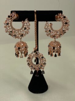 Golden Jhumki Set with Tikka(Black)