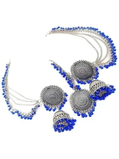 BLUE JHUMKI TIKKA SET
