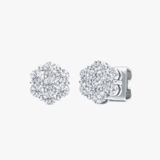 White Gold Diamond Octagon Cluster Earrings